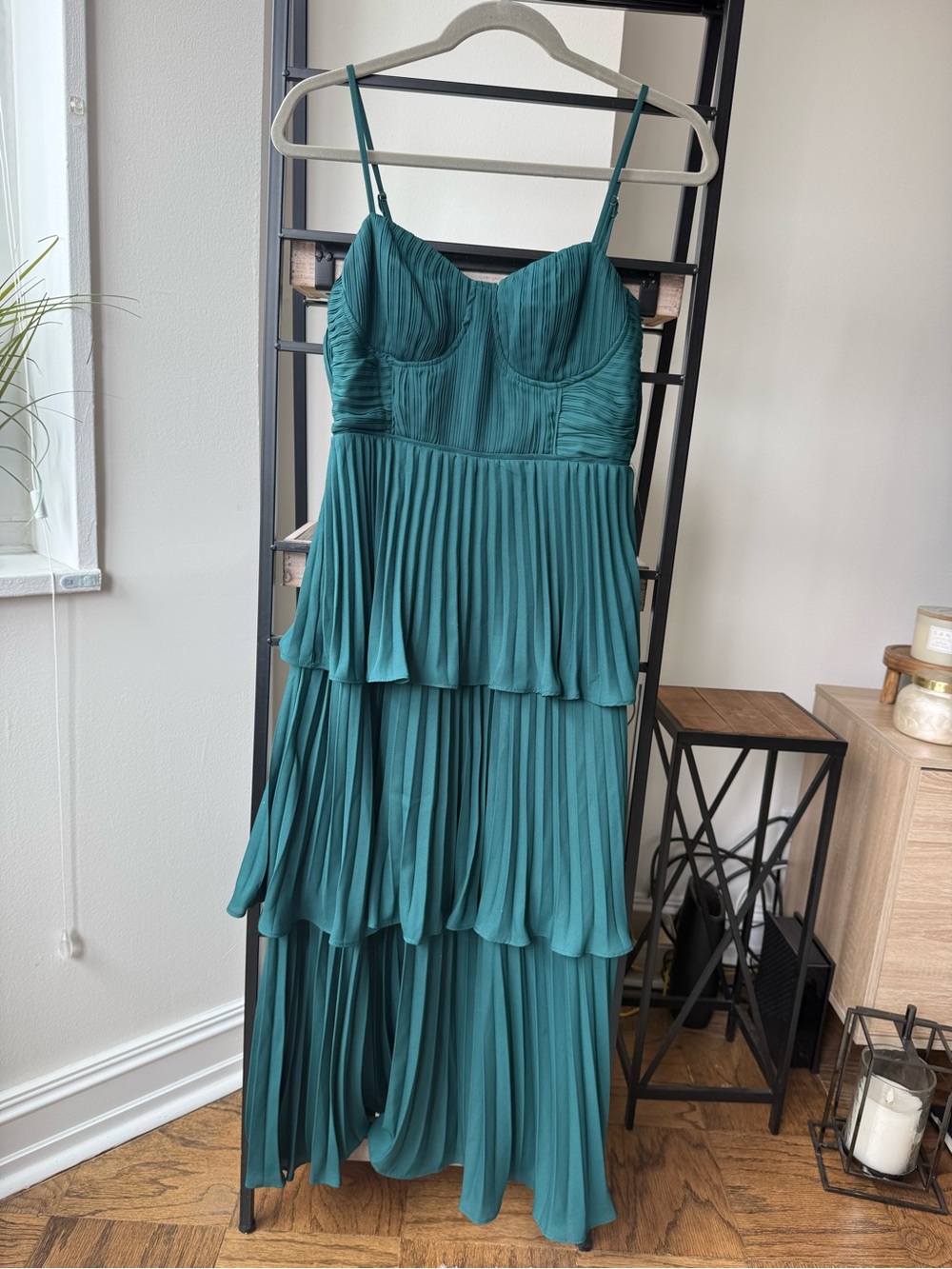 Lulus Teal Tiered Pleated Maxi Dress